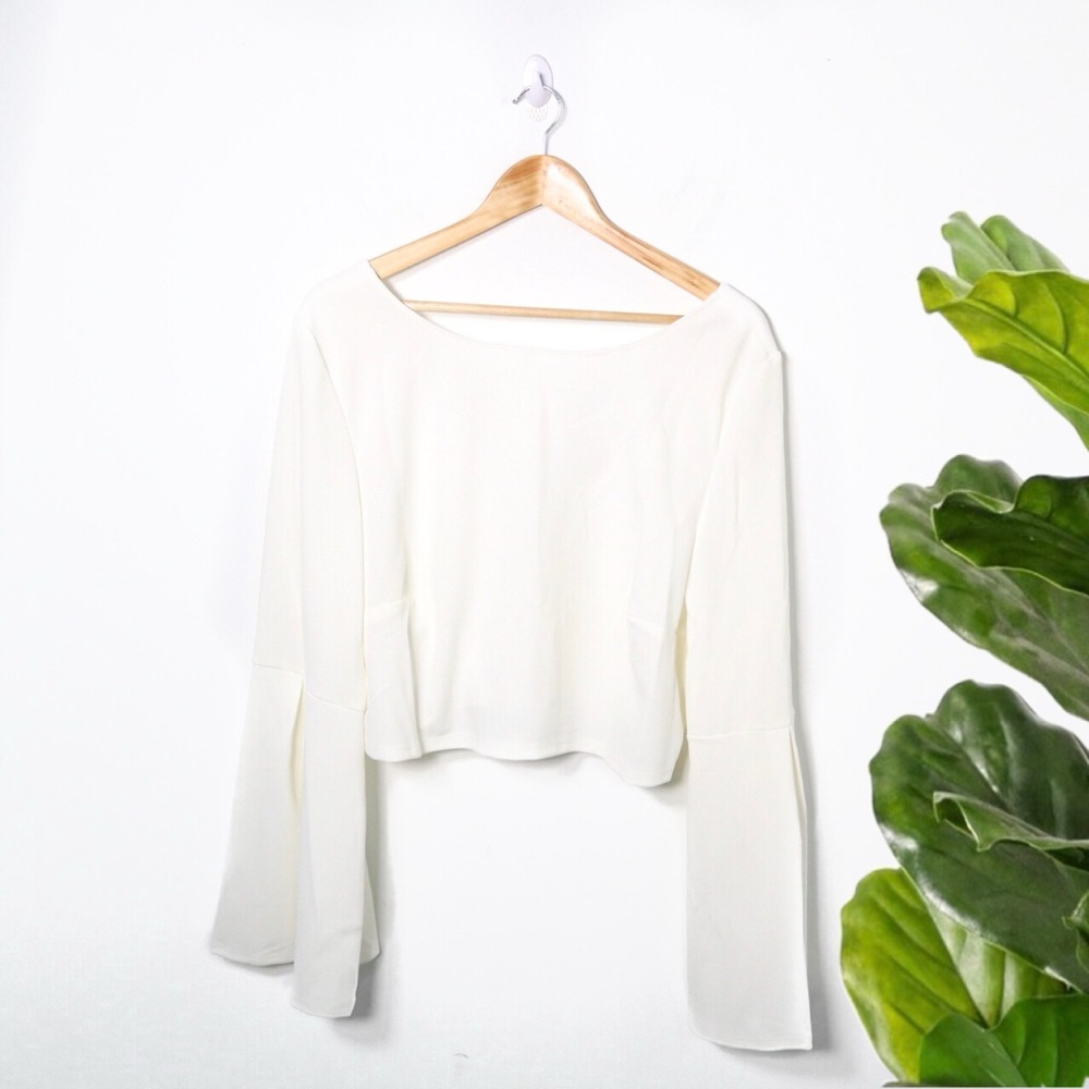 Fashion Nova White Long Bell Sleeve Top